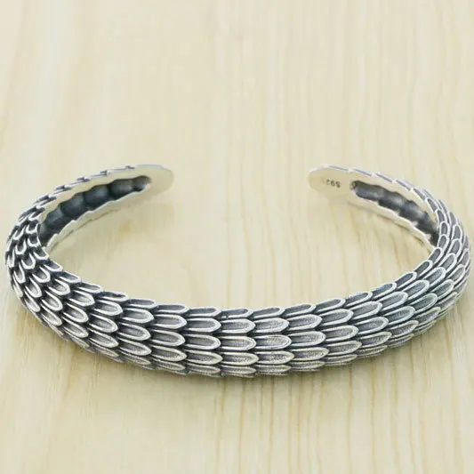 

Wholesale Personalized Hip Hop Sterling Silver Dragon Scale Bracelet Opening Retro Men's and Women's Personalized Ornaments Punk