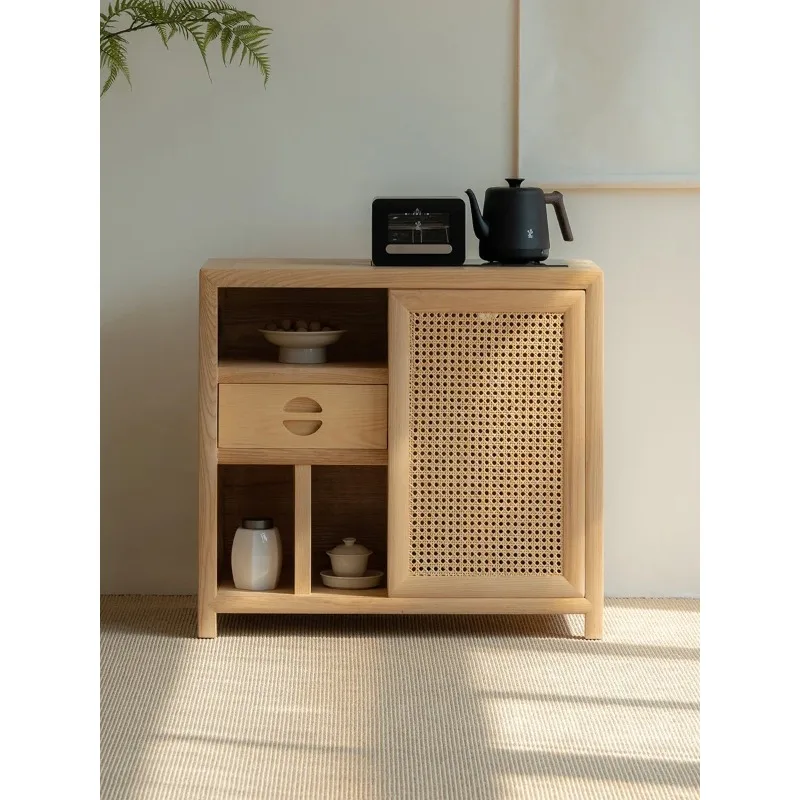 cn8350 LHY zq Solid Wood Mobile Tea Cabinet Living Room Bottom Bucket Black Walnut Small Kettle Tea Table Side Cabinet Integrate