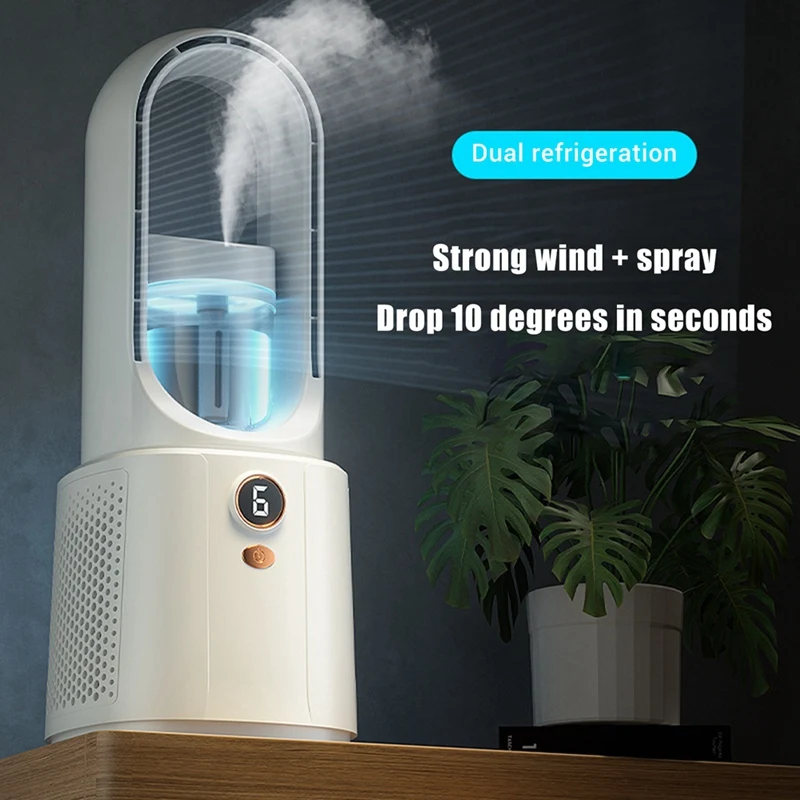 Ventilador de humidificación de aire sin aspas, circulación de aire, alta potencia de viento para oficina, verano, 2200Mah