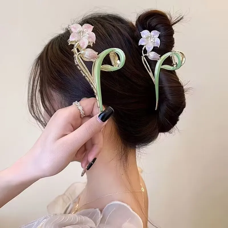 

New Women Metal Hair Claw Elegant Flowers Hair Clips Women's Fashion Ponytail Claw Clip Sweet Headwear hair accessories Gifts