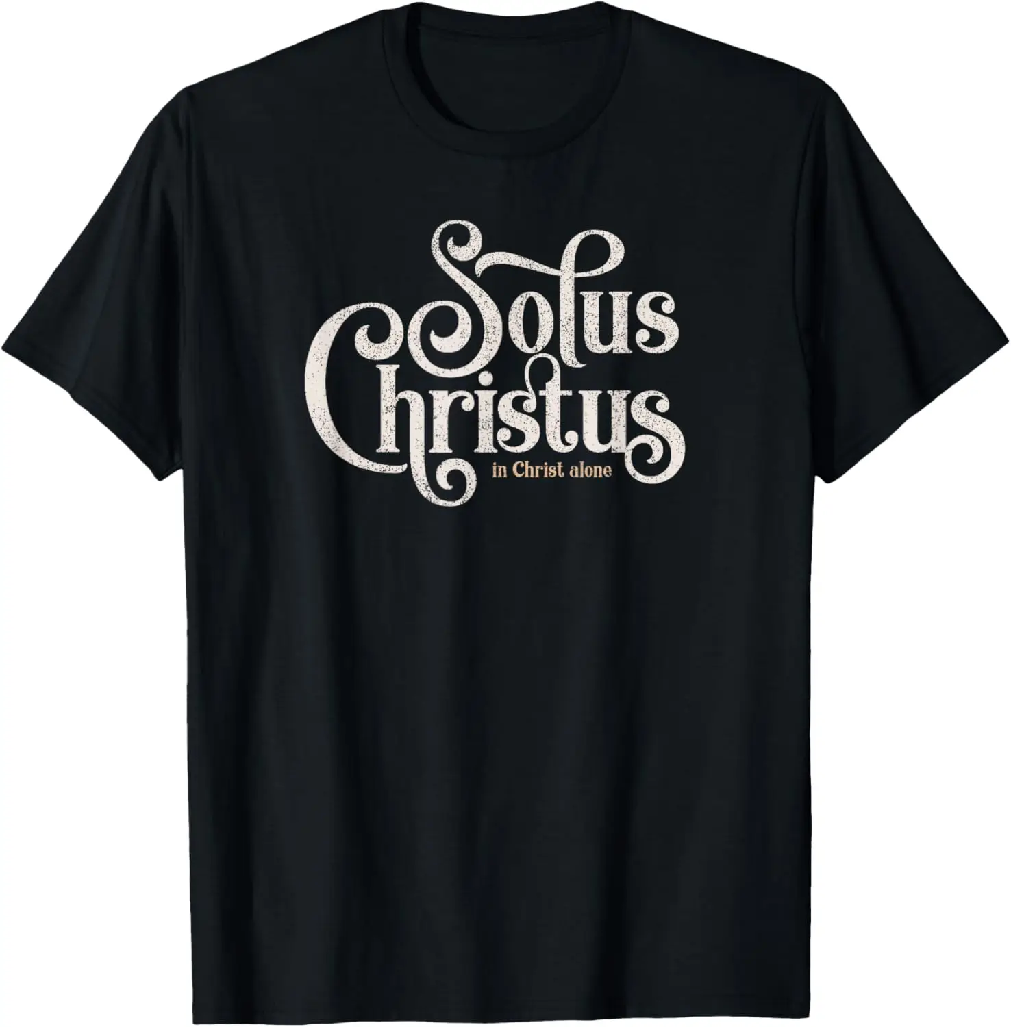 

Solus Christus - In Christ Alone - Distressed Graphic T-Shirt,100% cotton