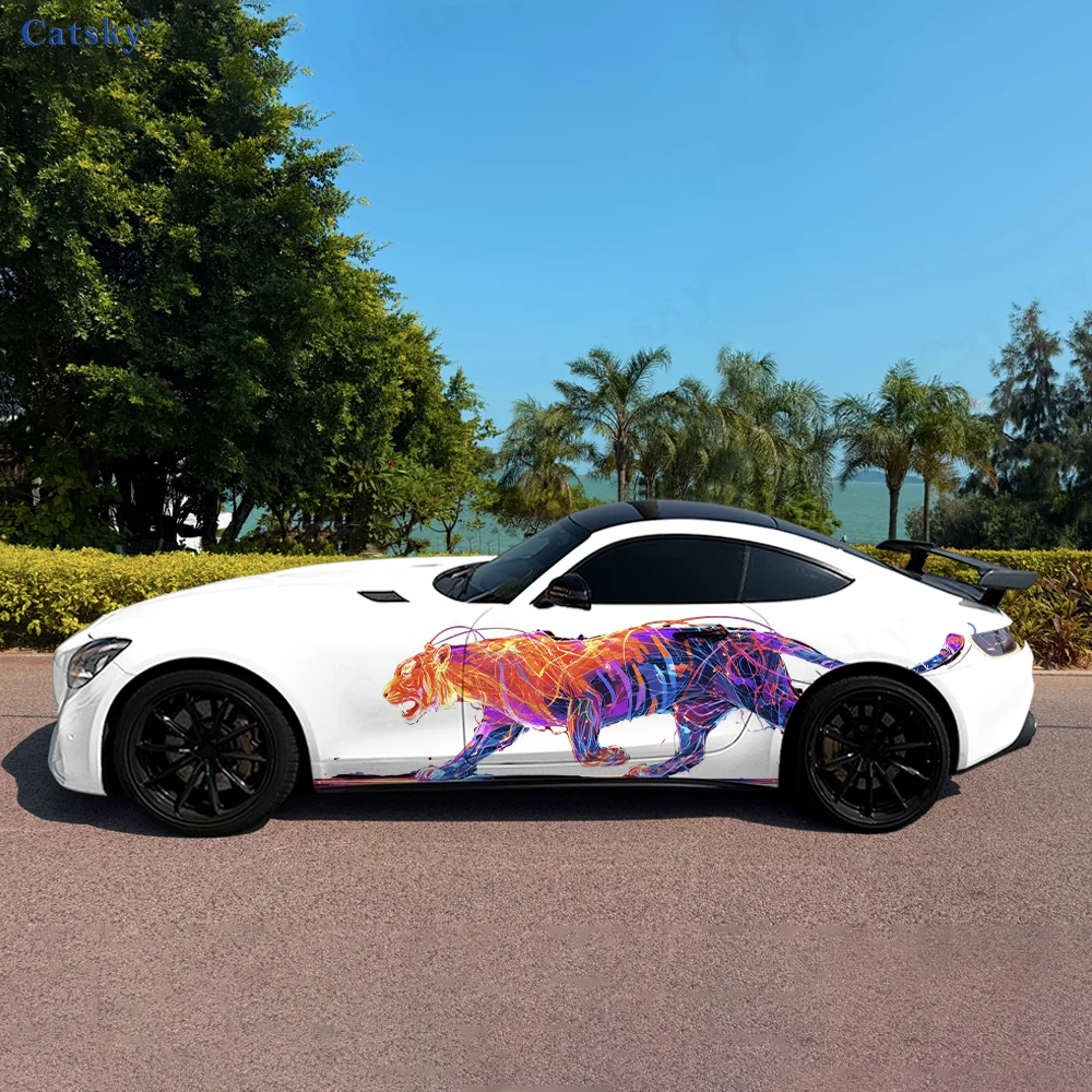 

Colorful Lines Leopard Car Vinyl Wraps Decal Self-adhesive PVC Sticker Suitable for Trucks SUV Decoration Auto Accessories Gift