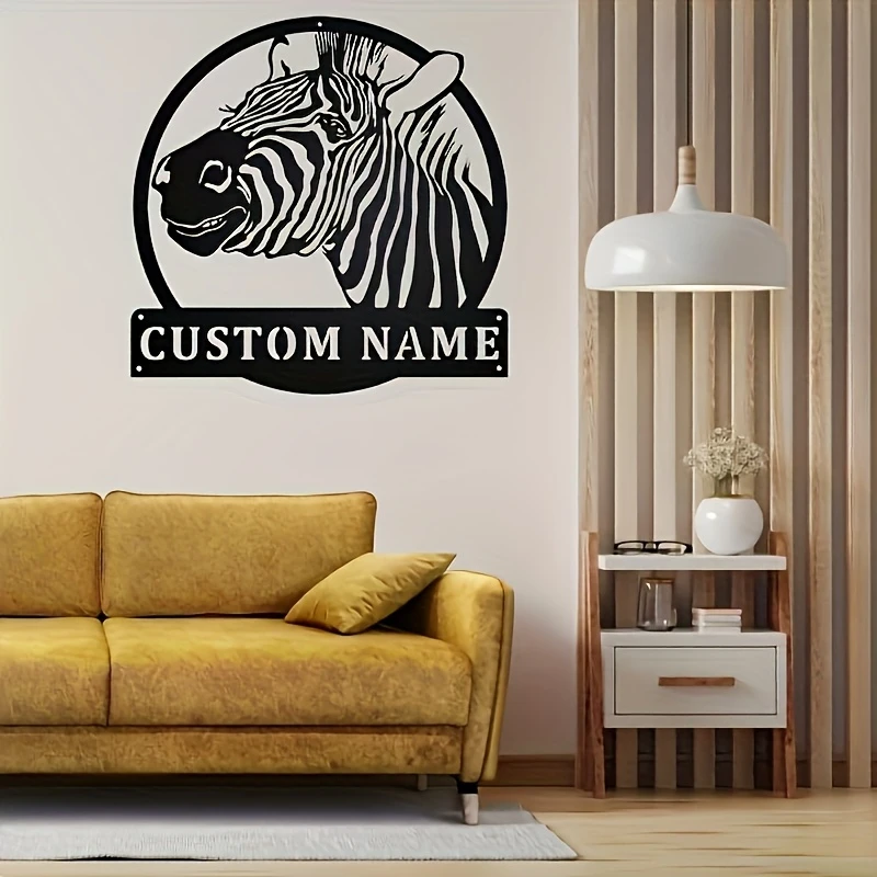 Customized Engraved Zebra Silhouette Metal Wall Art Vintage Black And White Striped Design Durable for Indoor Outdoor Kitchen De