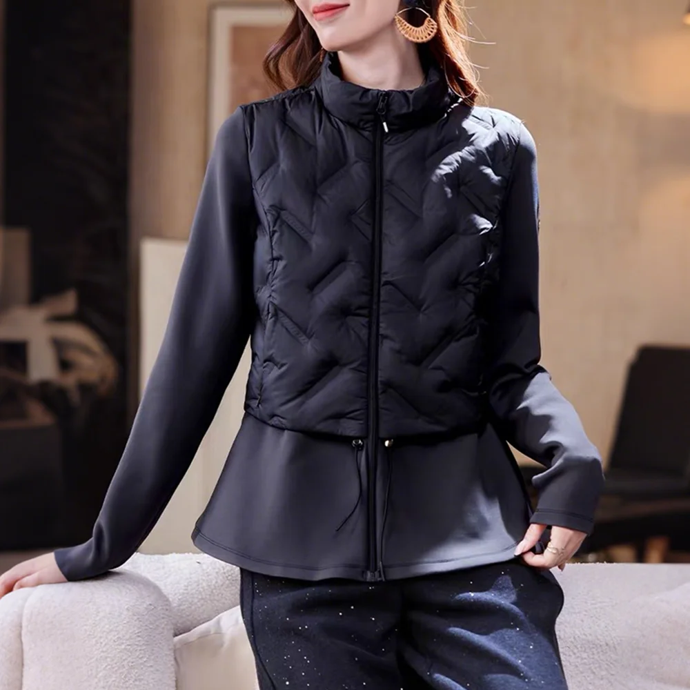 

Autumn and Winter New Women's Down Jacket Slim Fit Splicing Stand Collar Jacket
