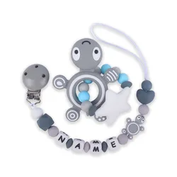 Custom English Silicone Letter Name Baby Turtle Silicone Beads Pendant Pacifier Clips Chains Teether Baby Shower Toy Gifts