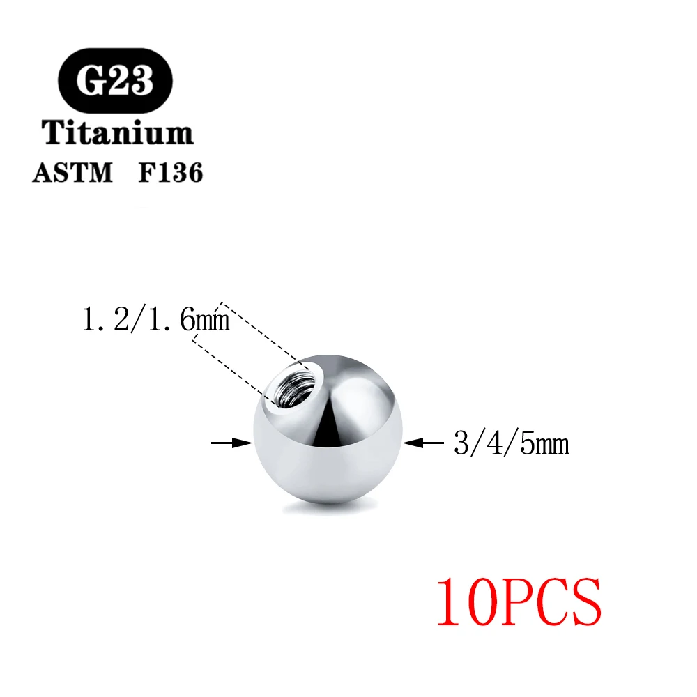 Rosca Externa Internamente Rosca Bola, Acessórios De Substituição, Jóia Do Corpo, G23 Titânio, 14G, 16G, 10Pcs