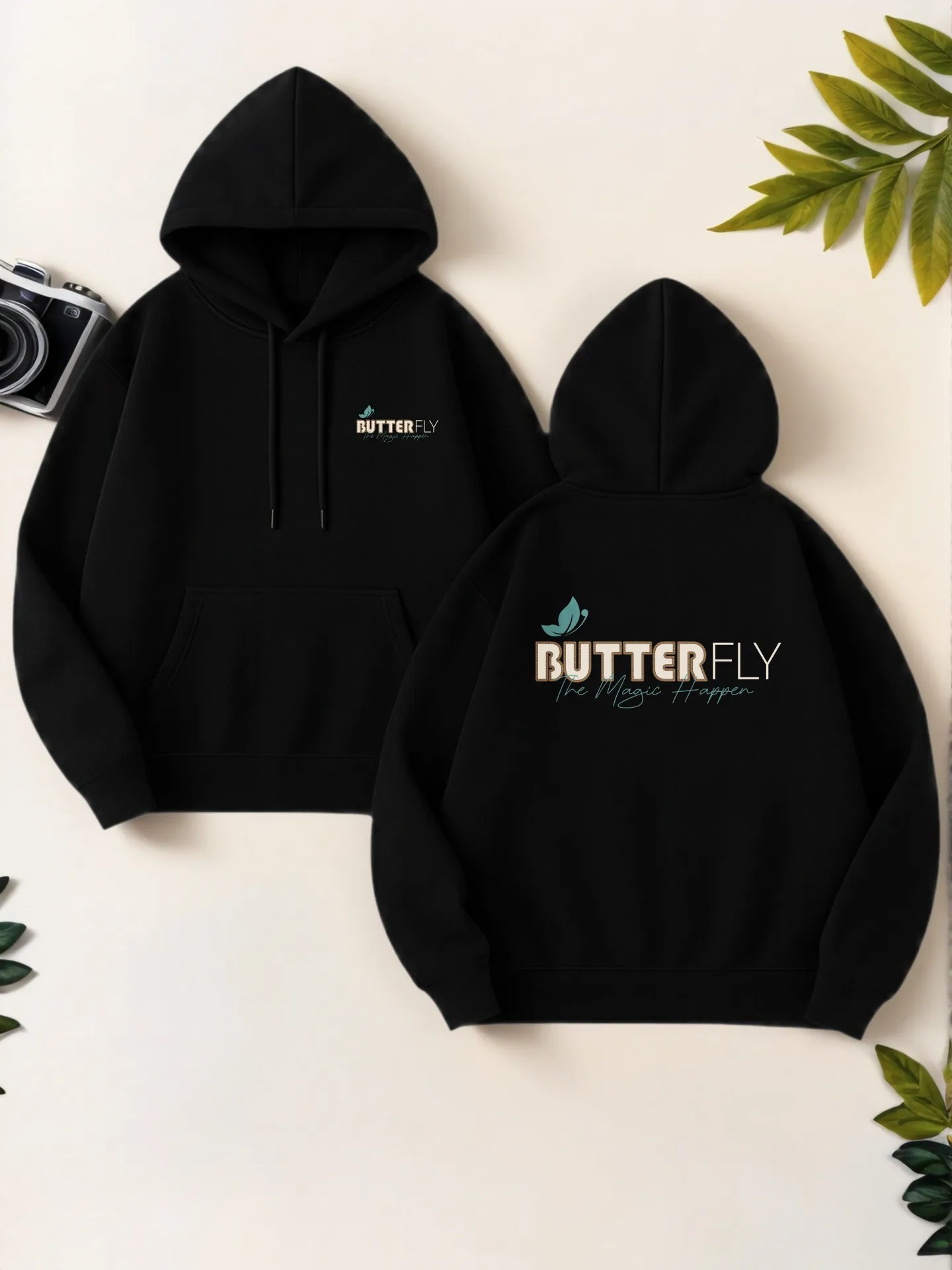

Butterfly Print Graphic Hoodie, Casual Aesthetic Style, Soft Fabric, Casual Everyday Wear, For Teens