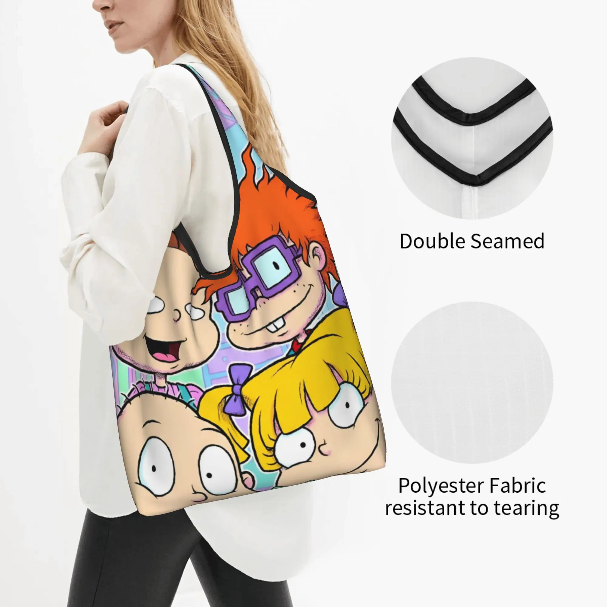 R-Rugrated Mangas Hot  Grocery Shopping Bags Fashion Shopper Tote Shoulder Bag Big Capacity Portable Cartoon Handbag