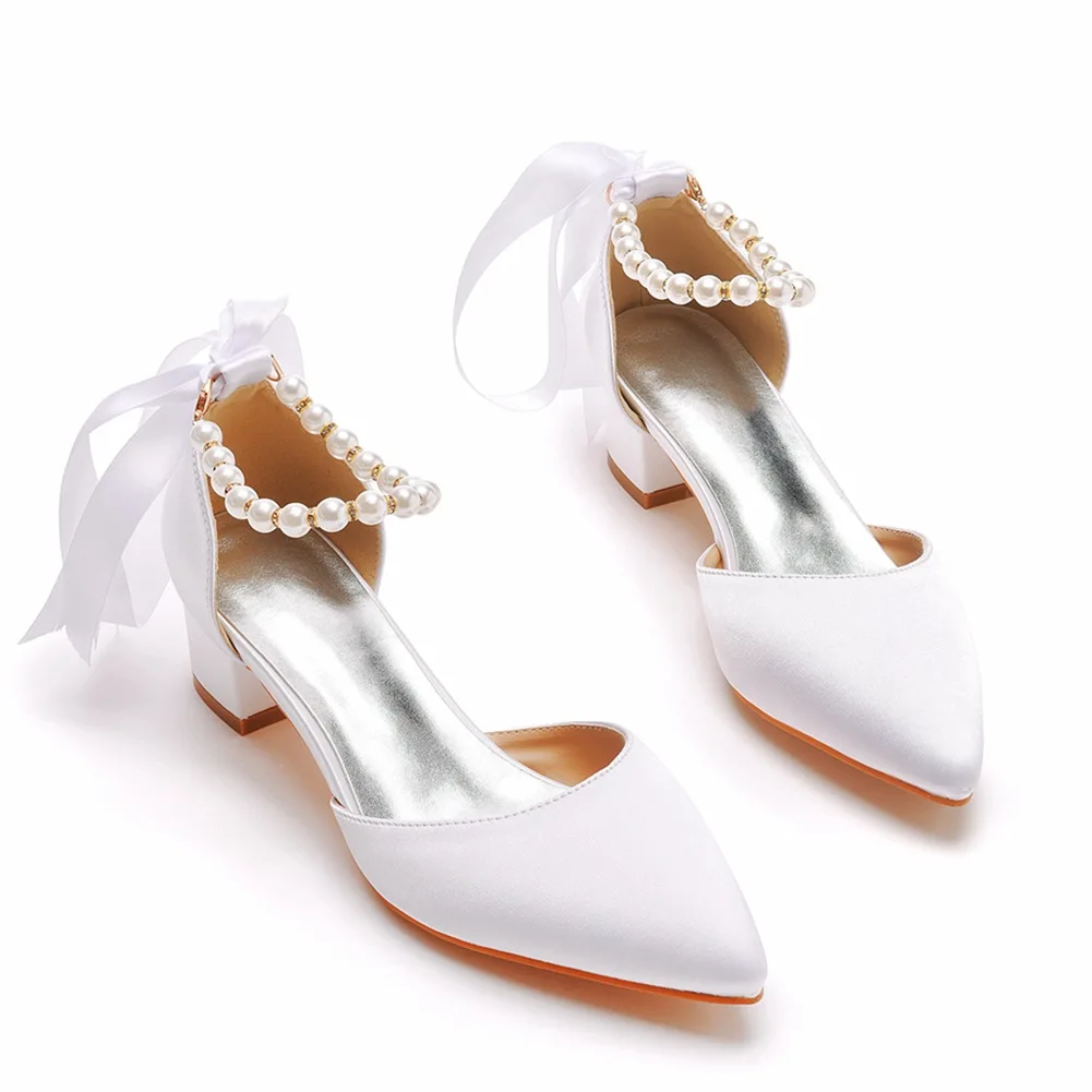 Summer Sexy High Heels Women Sandals Pumps Party Solid Silk 4.5CM Square Heel Princess Dress Woman Shoes White High Quality