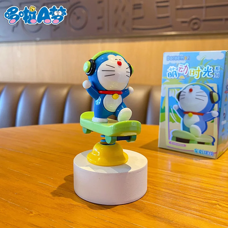 Authentic Doraemon Moe Time Series Blind Box Ornament Machine Cat Shaking Music Car Ornament Trendy Play Handmade