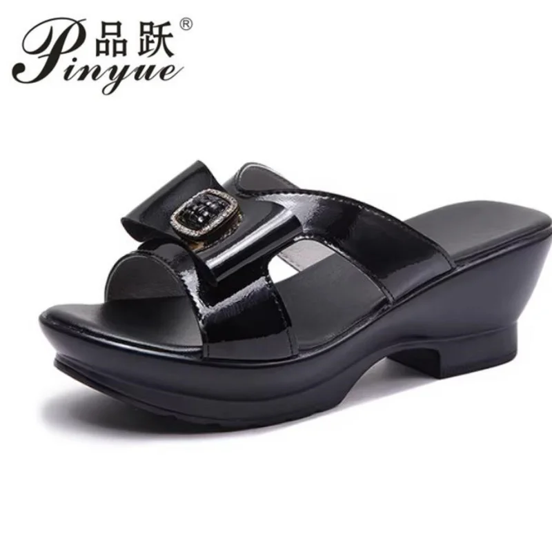 

Women Slipper's Summer Genuine Leather Bow Sandals Women High Heels Fashion Wedges Summer Beach shoes 35-42