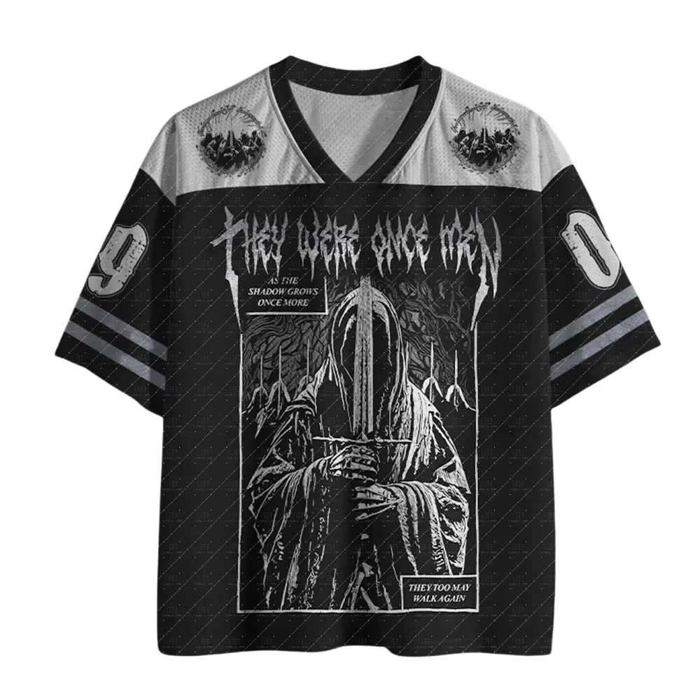 Retro Dark Fantasy Wraith Knight Graphic Short Sleeve Jersey Circular Scene Shoulder Decor Number 09 Cuff Unisex Goth Street Top