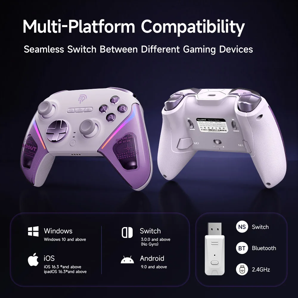 وحدة تحكم قاعدة شحن EasySMX D10 Wireless Gamepd TMR Sticks متوافقة مع أجهزة الكمبيوتر/التبديل/الهاتف/البخار/التلفزيون، مشغلات الوضع المزدوج #5