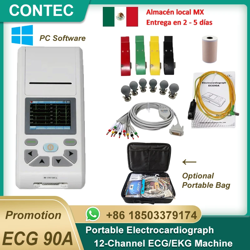 CONTEC ECG90A Touch Screen Portable electrocardiograph 12-Channel ECG/EKG Machine Electrocardiograph ECG 90A
