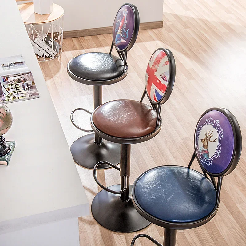 Retro Cafe High Chair, Cashier Desk Bar Stool, Lift Bar Stool with Backrest, High Appearance Level Kitchen Seating.