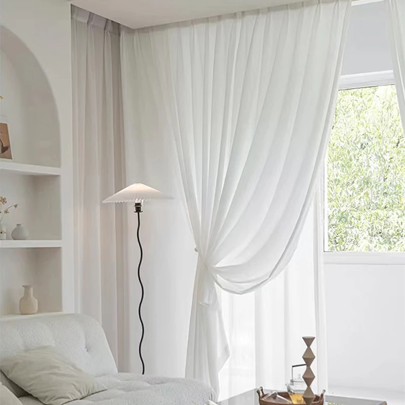 Asazal-cortinas opacas de gasa para ventana, tul blanco de alta calidad, hilo grueso, de lujo, para dormitorio, Villa, decoración de sala de estar