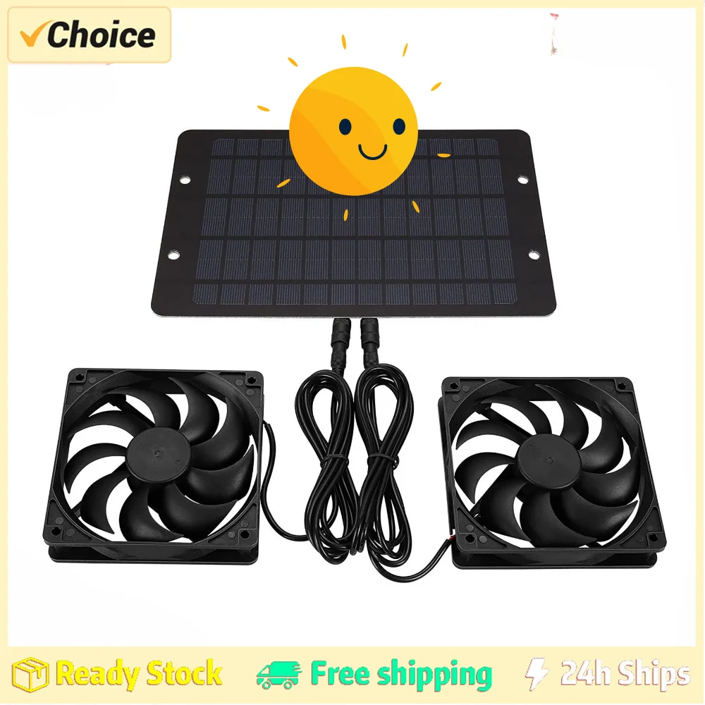 12V Solar Exhaust Fan 6 Inch Ventilator Solar Panel Powered Fan Air Extractor for Dog Chicken House Bathroom Greenhouse Fan