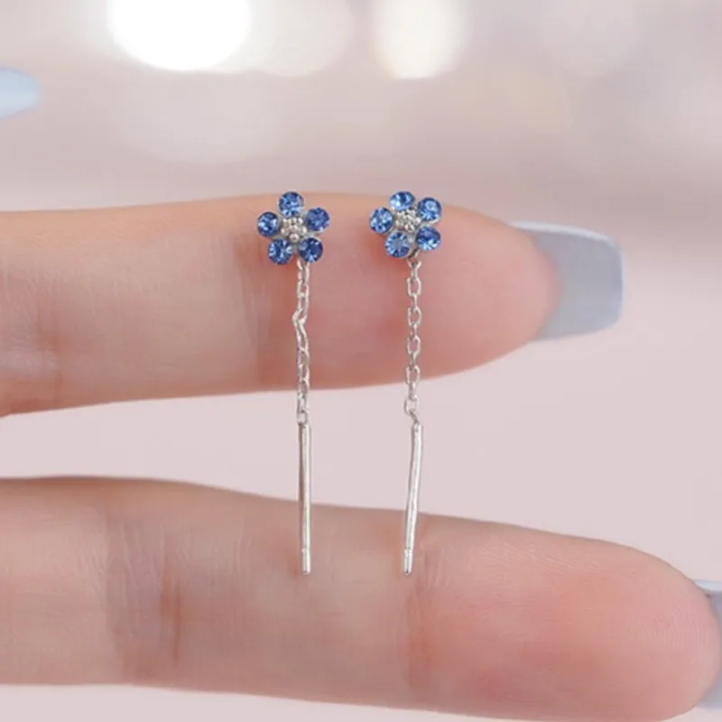 

VENTFILLE 100% 925 Sterling SilverEarring for Women Blue Zircon Crystal Flower Tassels Line Design Jewelry Gift Dropshipping