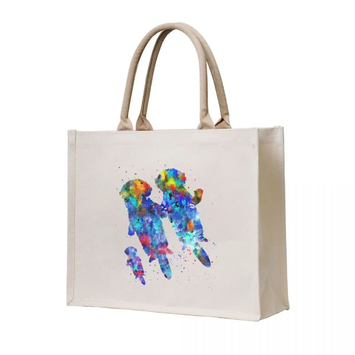 

Otters holding hands and a baby Otter, Otter family Tote Bag shoping bag hand bags shopper bag woman custom canvas
