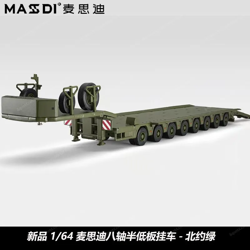 (In Stock)Masdi 1:64 Eight-and-a-half-axis semi-low deck trailer tailboard with retractable alloy replica car model