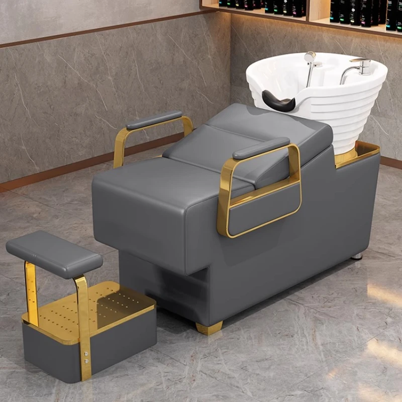 كراسي شامبو فاخرة لغرفة المعيشة كراسي شامبو لمستحضرات التجميل بذراع من جلد البولي يوريثان الحديث أثاث صالونات التجميل للاسترخاء أثاث صالونات الصالون المعدنية #3