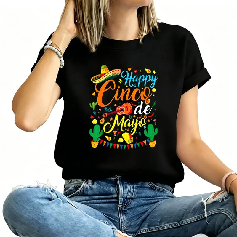 Nco De Mayo Fiesta Mexican Party 5 De Mayo Women's T-Shirt 100% Cotton Funny Graphic Short Sleeve Tee Novelty Shirt Casual Crew Neck Top S-5Xl