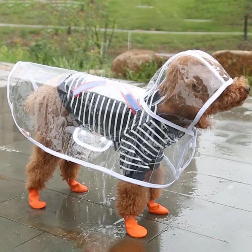 Pet Raincoat Dog Raincoat Transparent Snap Button Hooded Windproof Soft Outdoor Dog Rainwear Rain Cape Dog Supplies