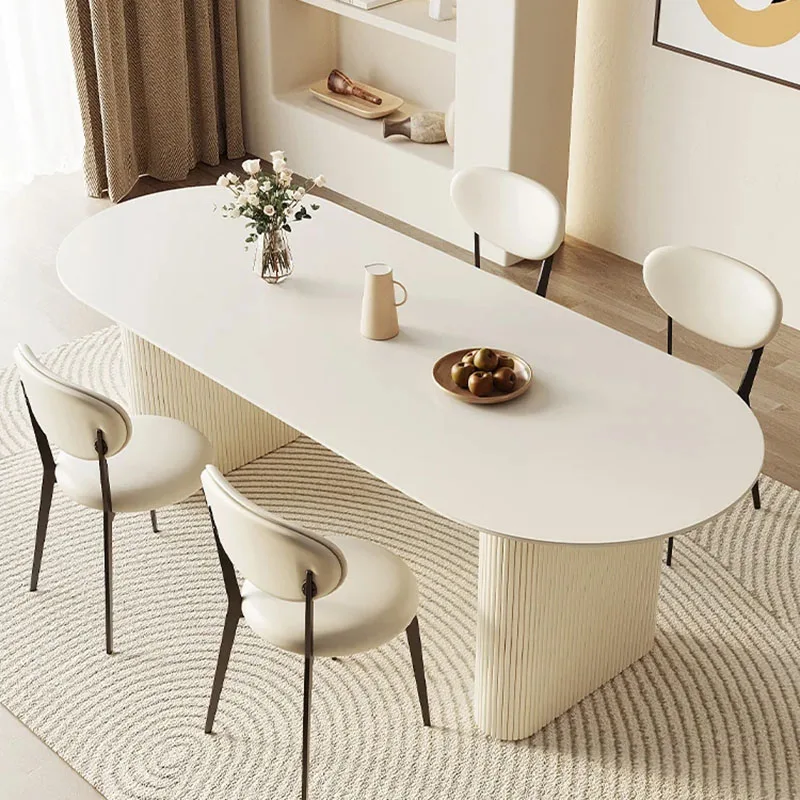 

White Nordic Dining Table Set Modern Luxury Restaurant Luxury Table Chairs Hotel Marble Oval Mesas De Comedor Kitchen Furniture