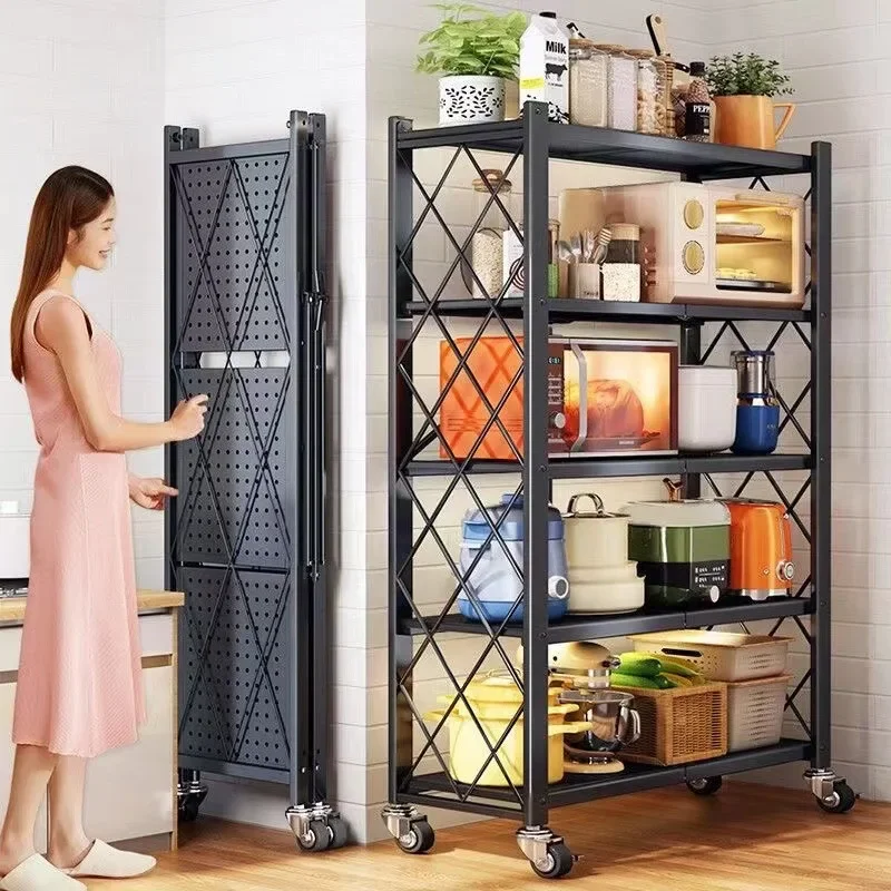 Kitchen supplies free installation folding kitchen rack home microwave oven storage rack