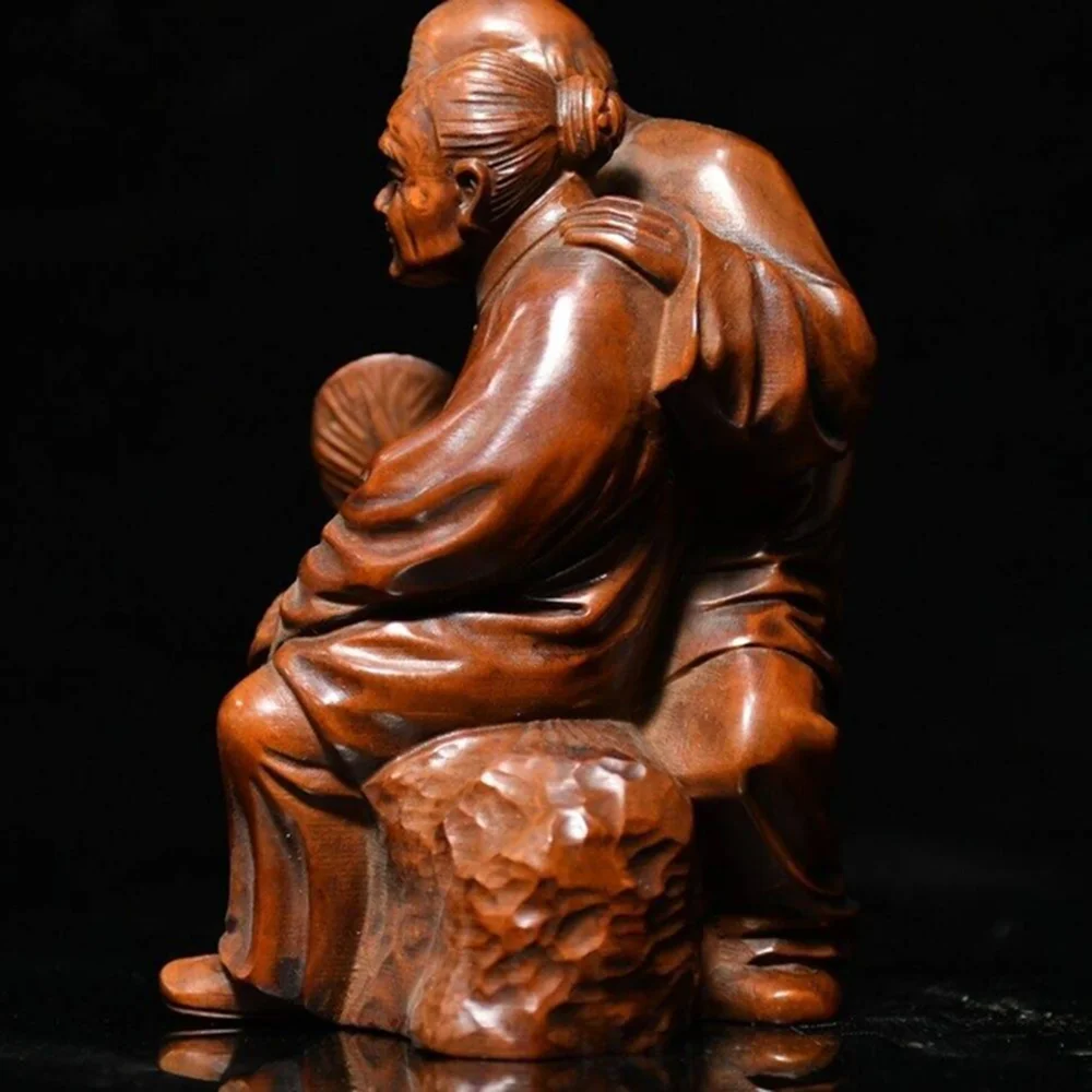 JW224 - 12CM Tall Sweet Old Couple Boxwood Sculpture People Figurine Decoration Craft Gift Miniatur Ornaments