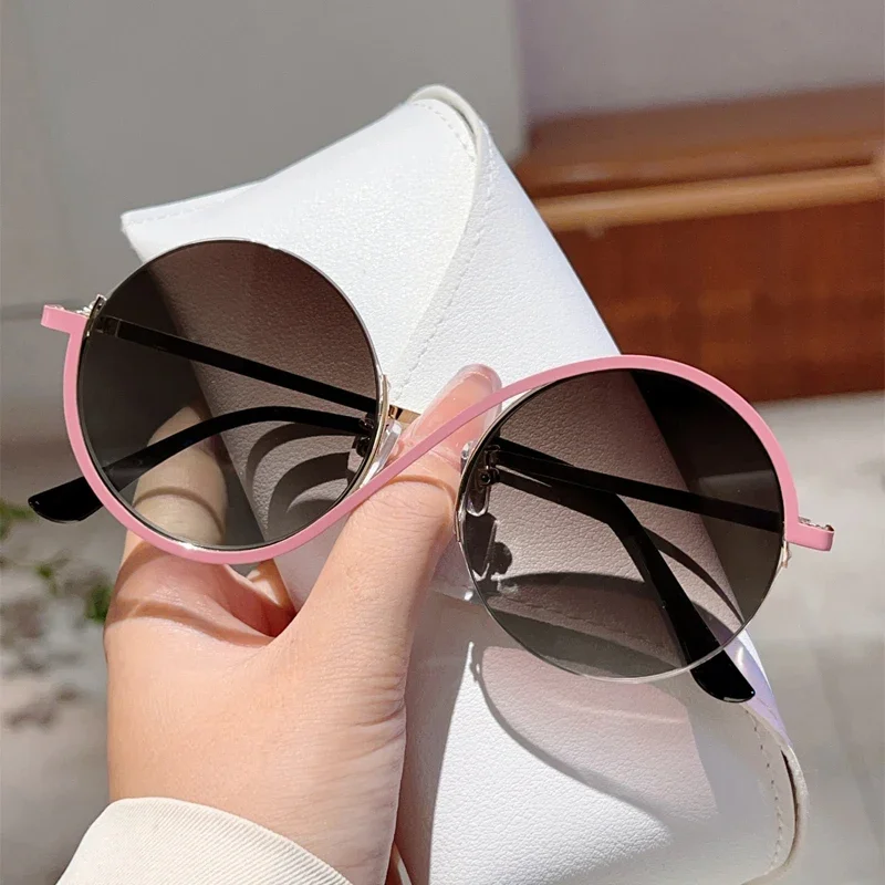 KAMMPT Fashion Round Gradient Shades Women New Chic Korean Style Decor Sunglasses Oversize Vacation Beach Anti UV Sun Glasses