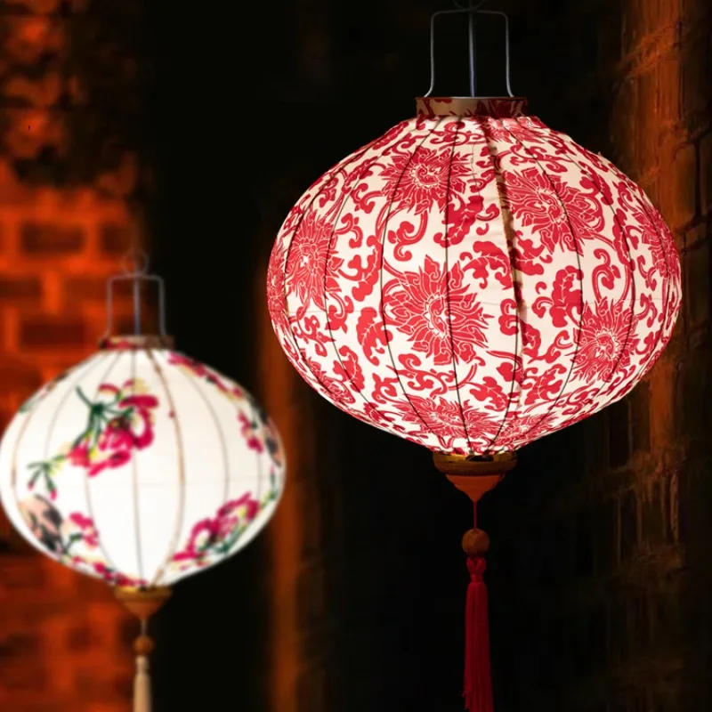 12 Inch Flower Printed Hanging Cloth Lantern Chinese Spring Festival Home Bedroom Decor Wedding Party Outdoor Lantern Ornaments