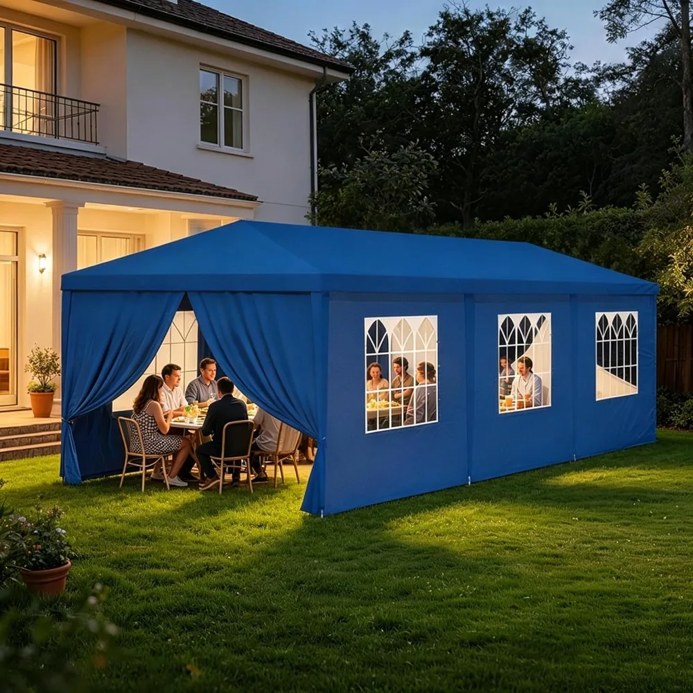 10x30 Party Tent Heavy Duty Outdoor Canopy with 8 Removable Sidewalls for Backyard Patio Wedding BBQ Blue
