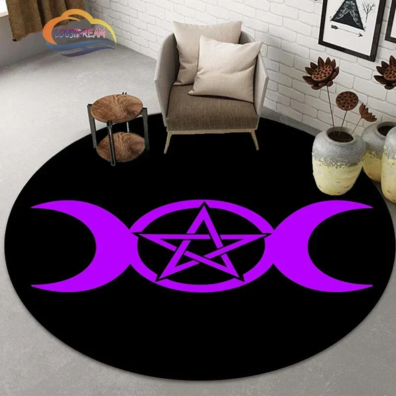 UBN33Pentacle Symbol Round Carpet, Triple Moon Goddess Simple Pentagram Satan Rug, Devil's Trap,Supernatural rug，Wicca  rug9Hb^