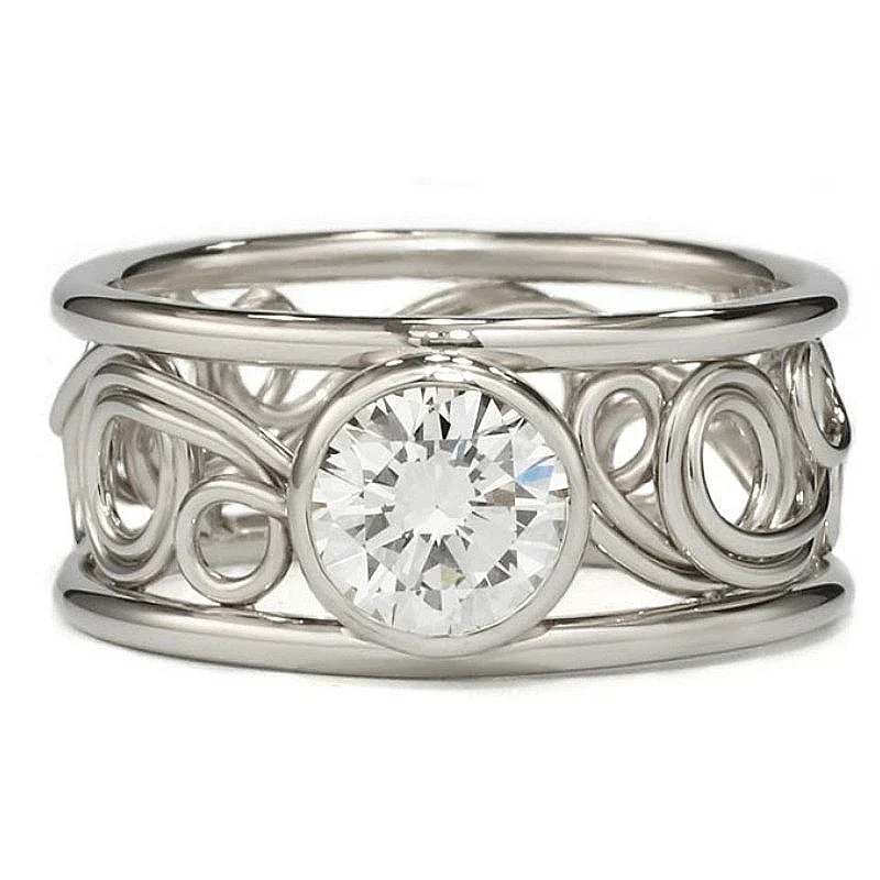 Women's Fashion Personality Hollow Out Silvery Charm Ring Vintage Luxury Synthetic Zirconia Banquet Festival Jewelry Accessories