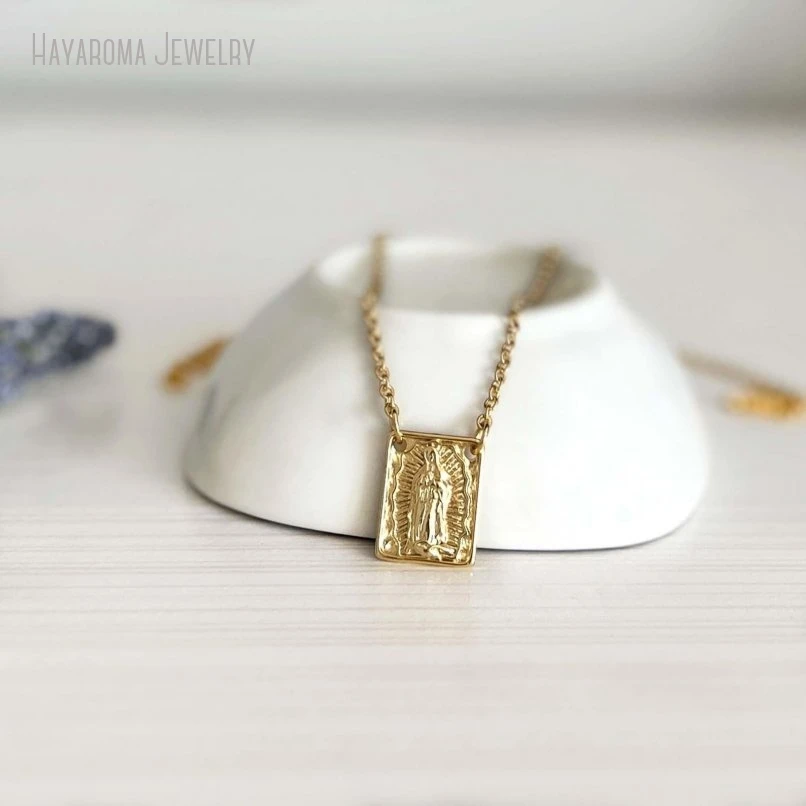 

10Pcs Virgin Mary Scapular K Gold Color Guadalupe Medal Catholic Necklace Religious Jewelry Gift for Women