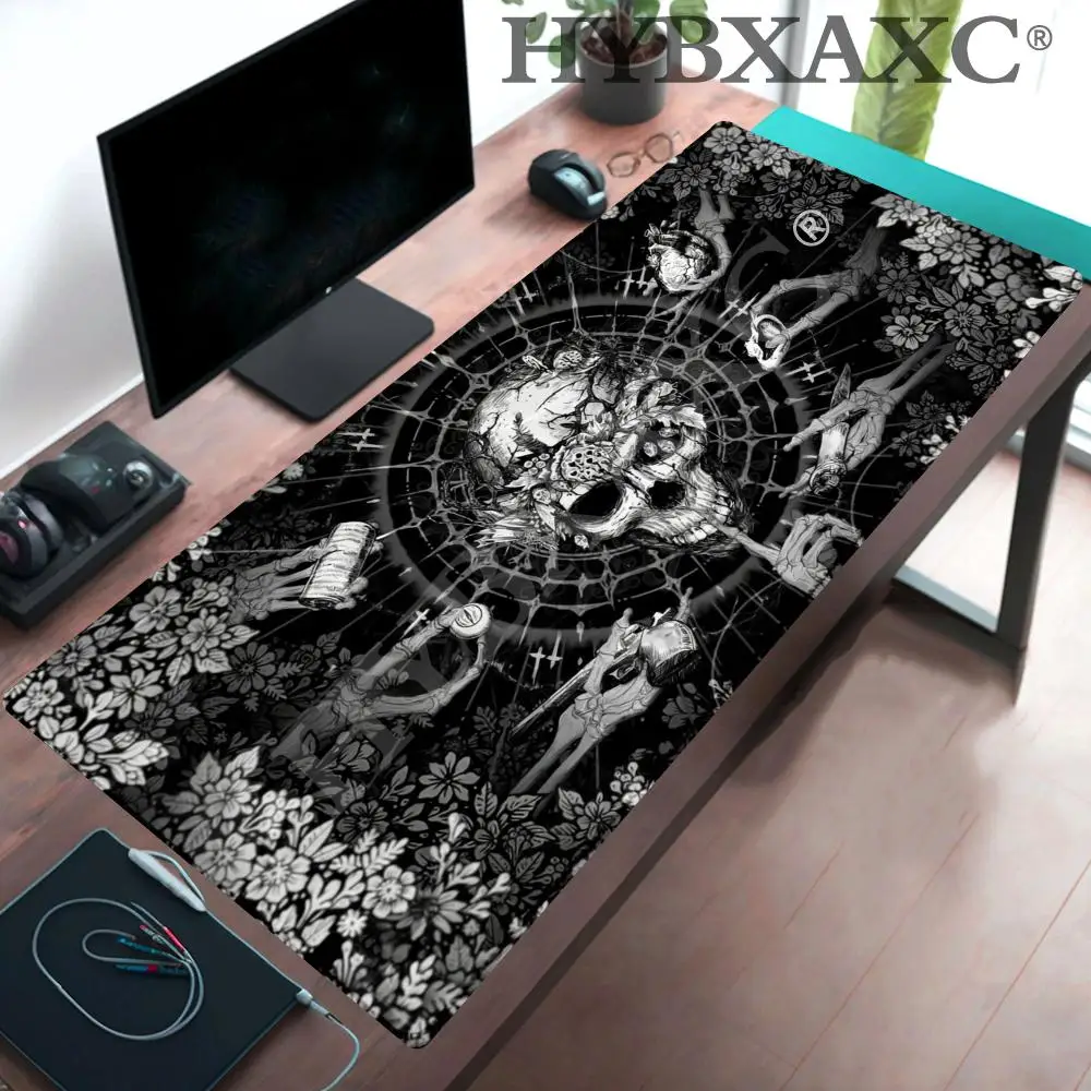 

HYBXAXC Horror Skeleton skull Mouse Pad Black and white Design Game Rubber Anti-slip Gaming Keyboard Long HD Printing Desk Mat