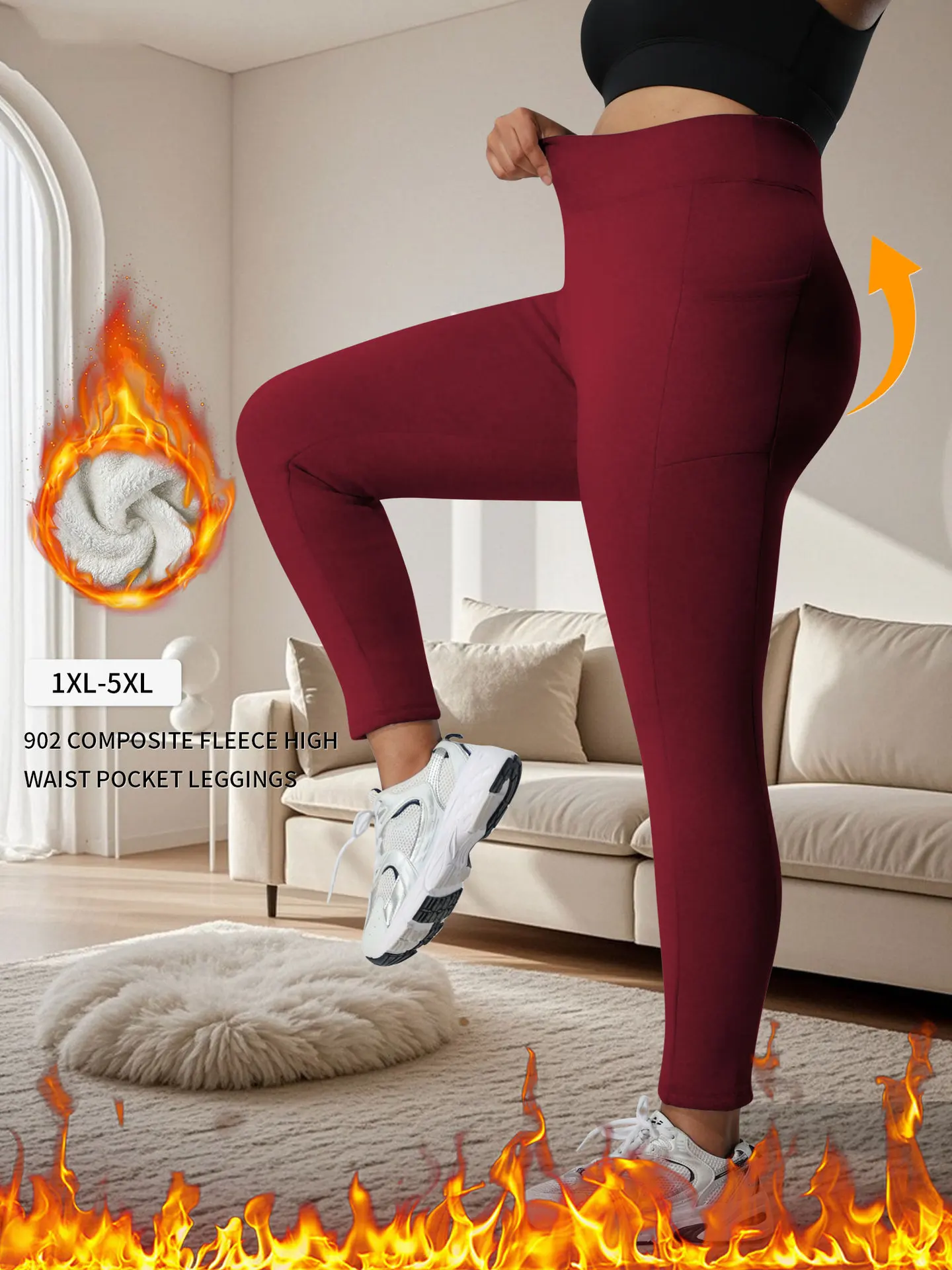 المرأة حجم كبير مبطن بالصوف طماق غير رسمية عالية الخصر الخريف الشتاء الدافئة ضيق صالح ملابس خارجية مع جيوب #4