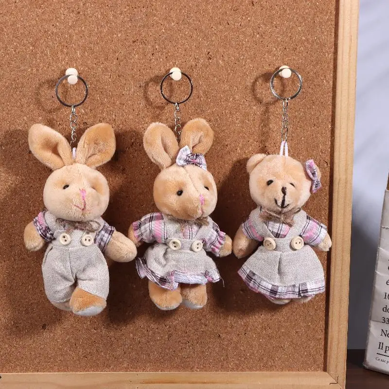 Porte-clés en peluche petit ours de dessin animé, lapin en peluche mignon, pendentif de sac de Couple, sac à dos, décoration suspendue, cadeaux