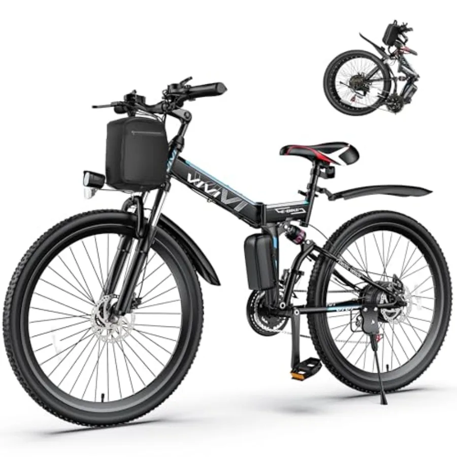 

Electric Bike for Adults: 26'' folding commuter ebike with aluminum frame, black finish, 749W peak motor, 20MPH speed, dual sho