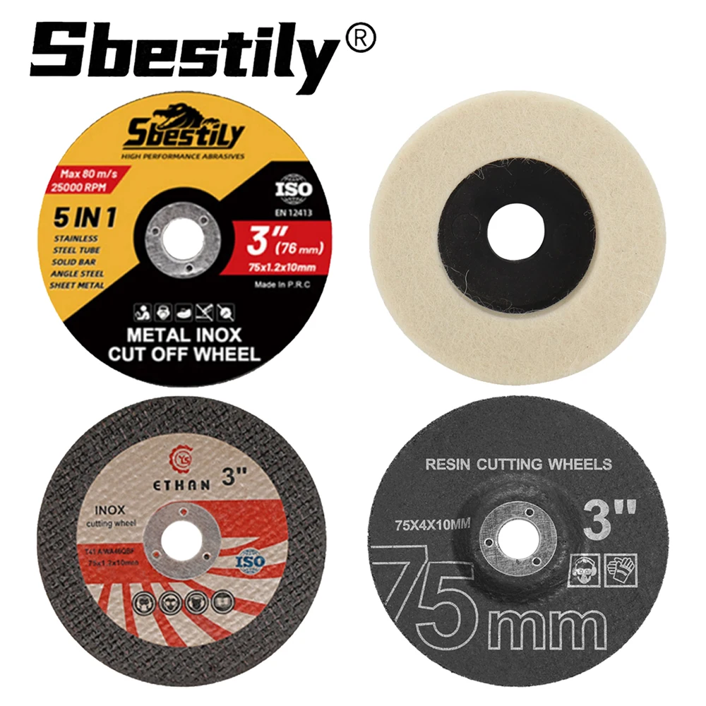 4pcs 3inch Metal Cutting Disc Resin Grinding Wheel Wool Polishing Wheel For Angle Grinder Multi-Combination Accessory Kit