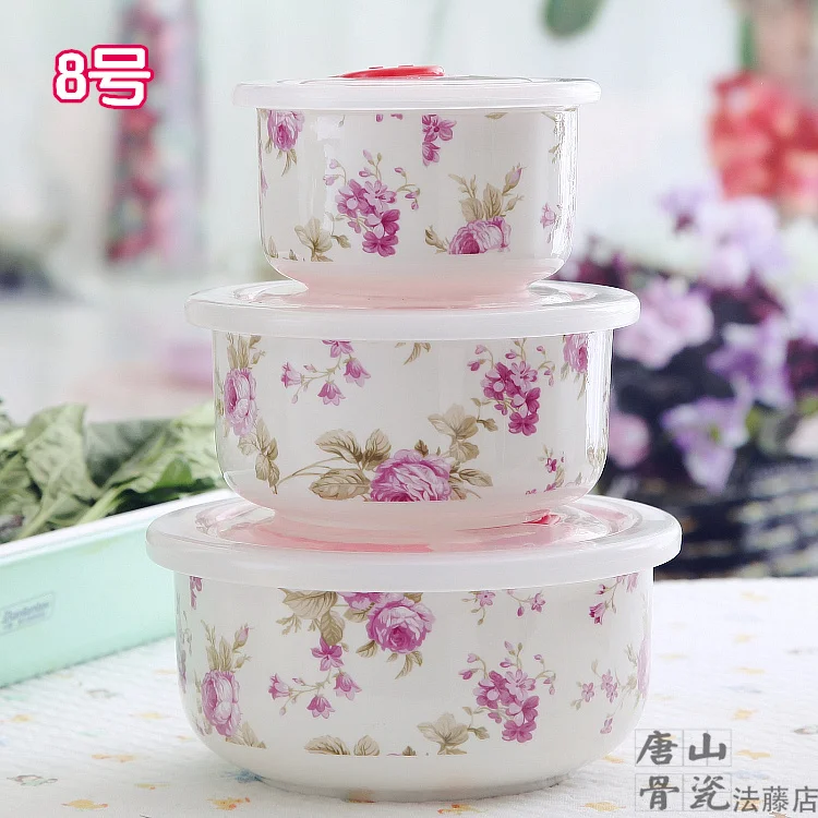 Three-piece Set, Fine Bone China Lunch Box Set Japanese Style, Porcelain Baby Bowl, for Hot Food with Containers