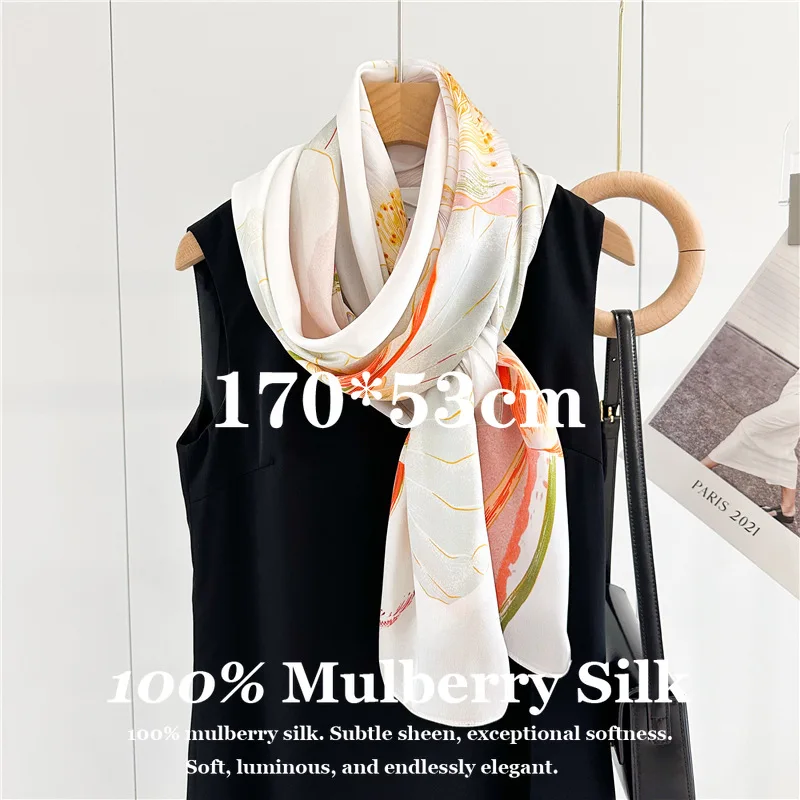

High-End 100% Pure Silk Scarf Soft Pashmina 170*53cm for Luxury Summer High Quality 2026 New Shawl Wrap Scarves Pashmina Poncho
