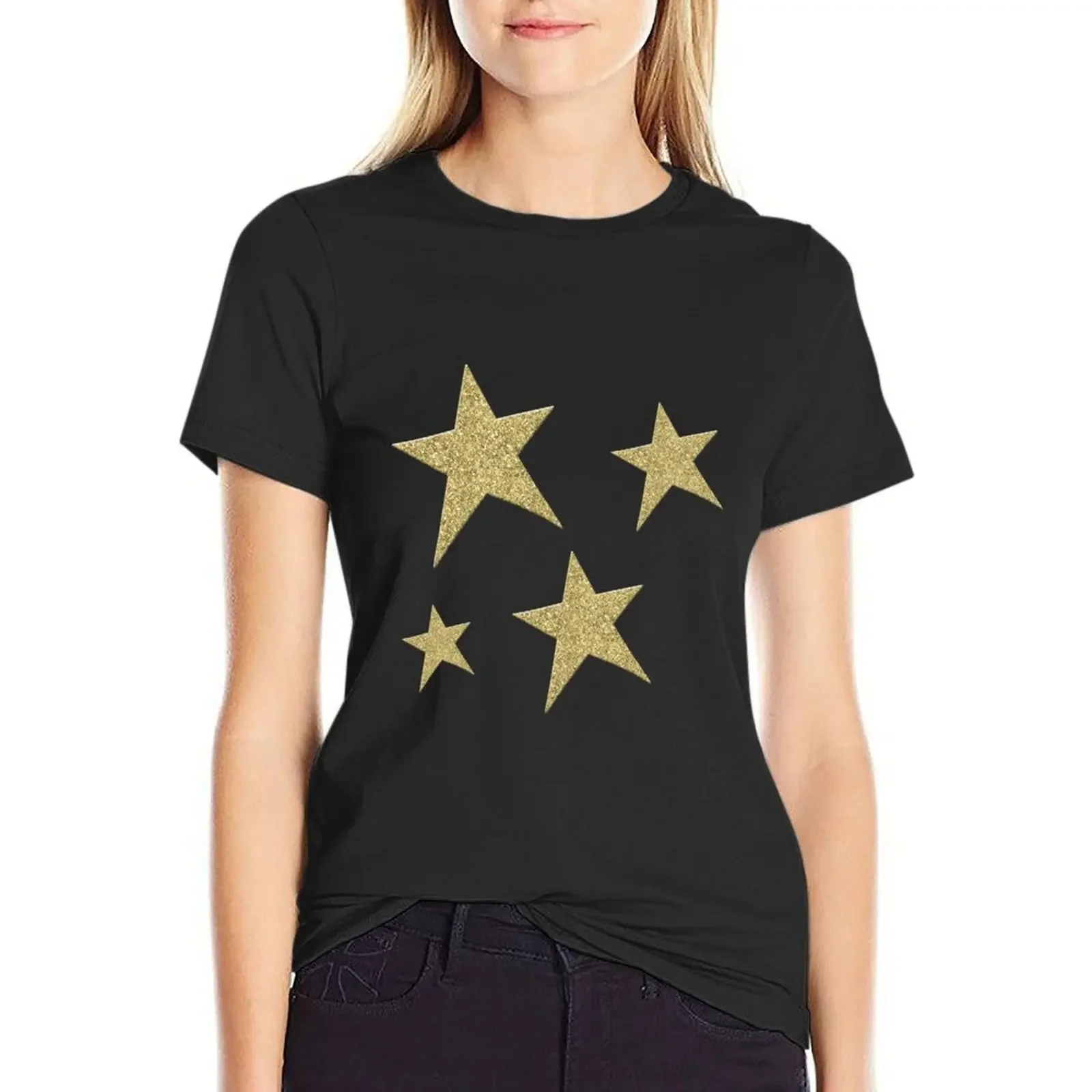 

glitter stars T-Shirt cute clothes Aesthetic clothing plus sizes blanks cropped t shirts for Women
