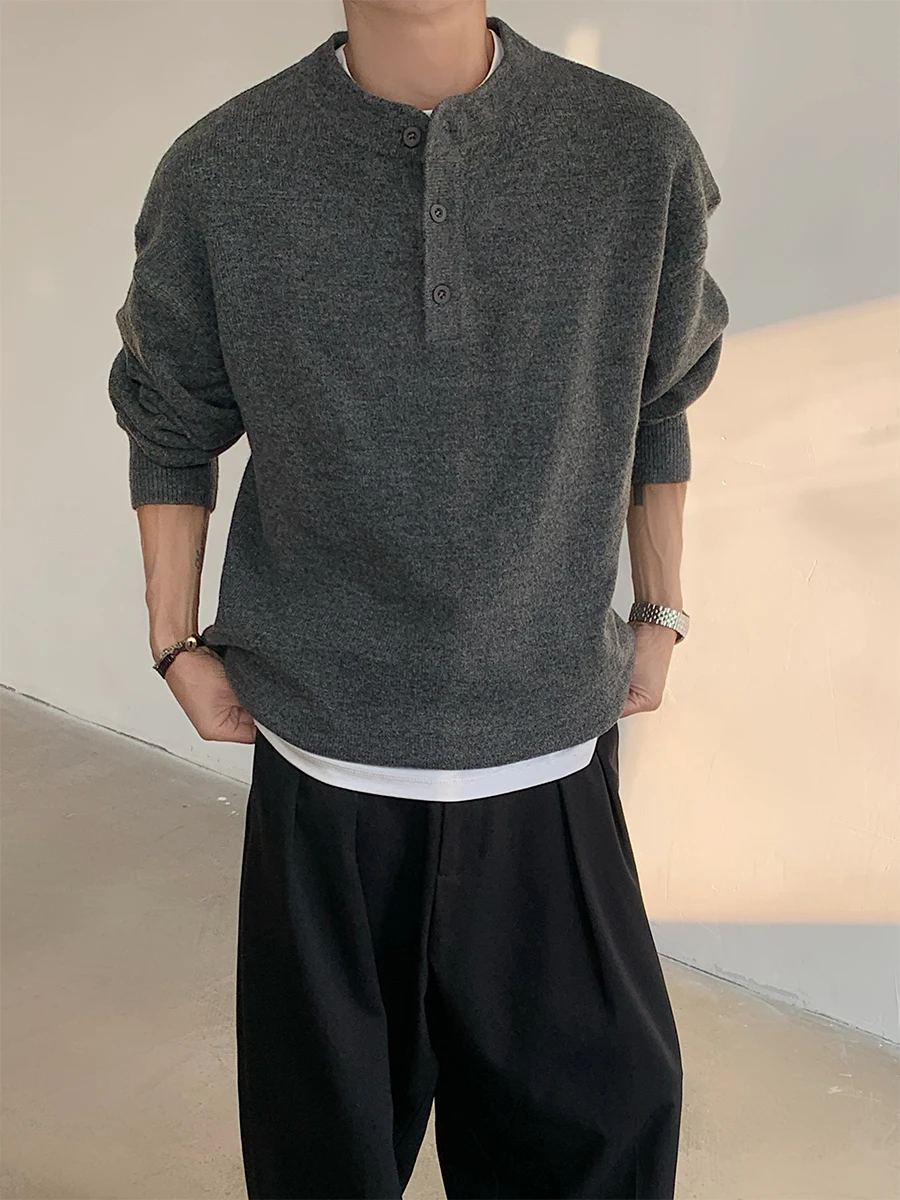 

Cleanfit Henry Collar Knitwear Men's Long Sve Warm Base Layer Faionable Winter Casual Wear Polyester Fiber Thiened