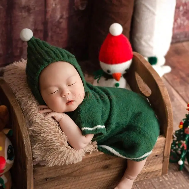 C9GB 1 Set Newborn Baby Santa Photography Props Outfit Short Sleeve Dress with Hat for Christmas Pictures Taking