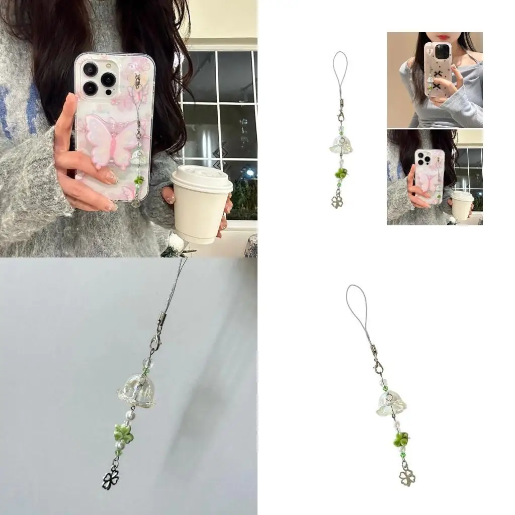 

A52E Acrylic Lucky Clovers Pendant Phone Charm Stylish Phone Strap Chain Adornment