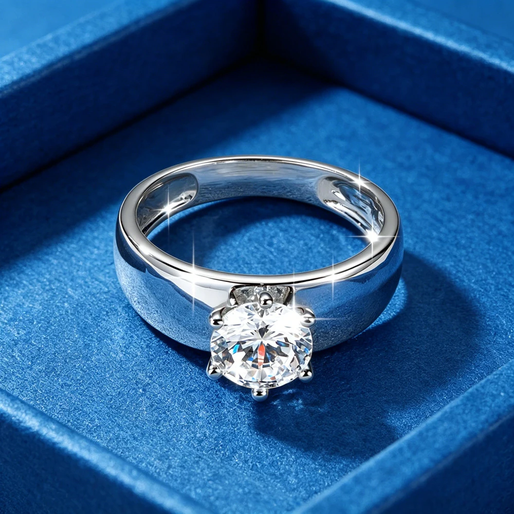 Lnkry Pass Diamond Test Wide Ring Certified 7mm Round Cut Moissanite Wedding Ring For Women Temperament Jewelry Gift view 3