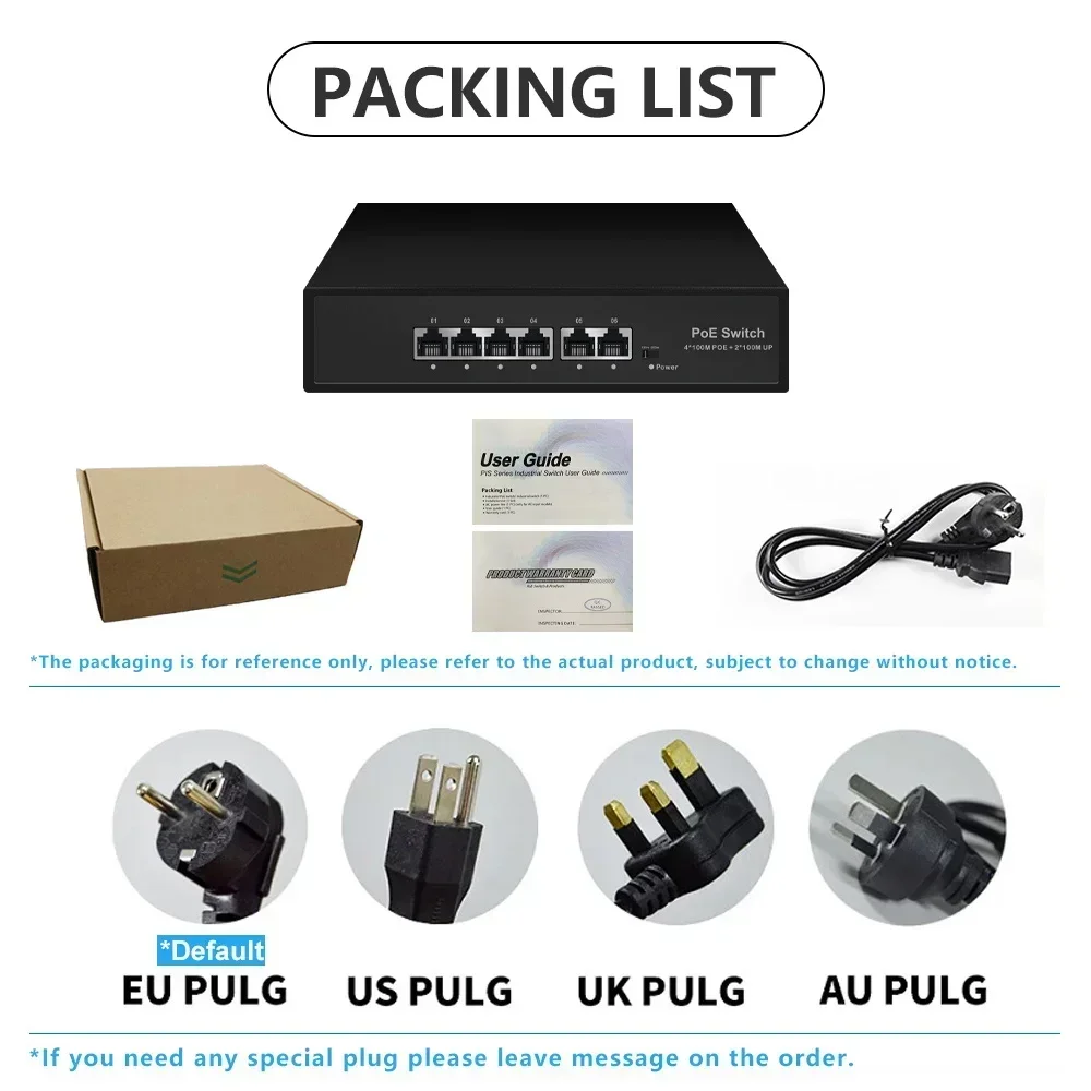 EWIND POE Switch 6 Ports 10/100Mbps AI Smart Ethernet Switch with 2 Uplink RJ45 Ports AI Smart Switch for IP Camera/Wireless AP