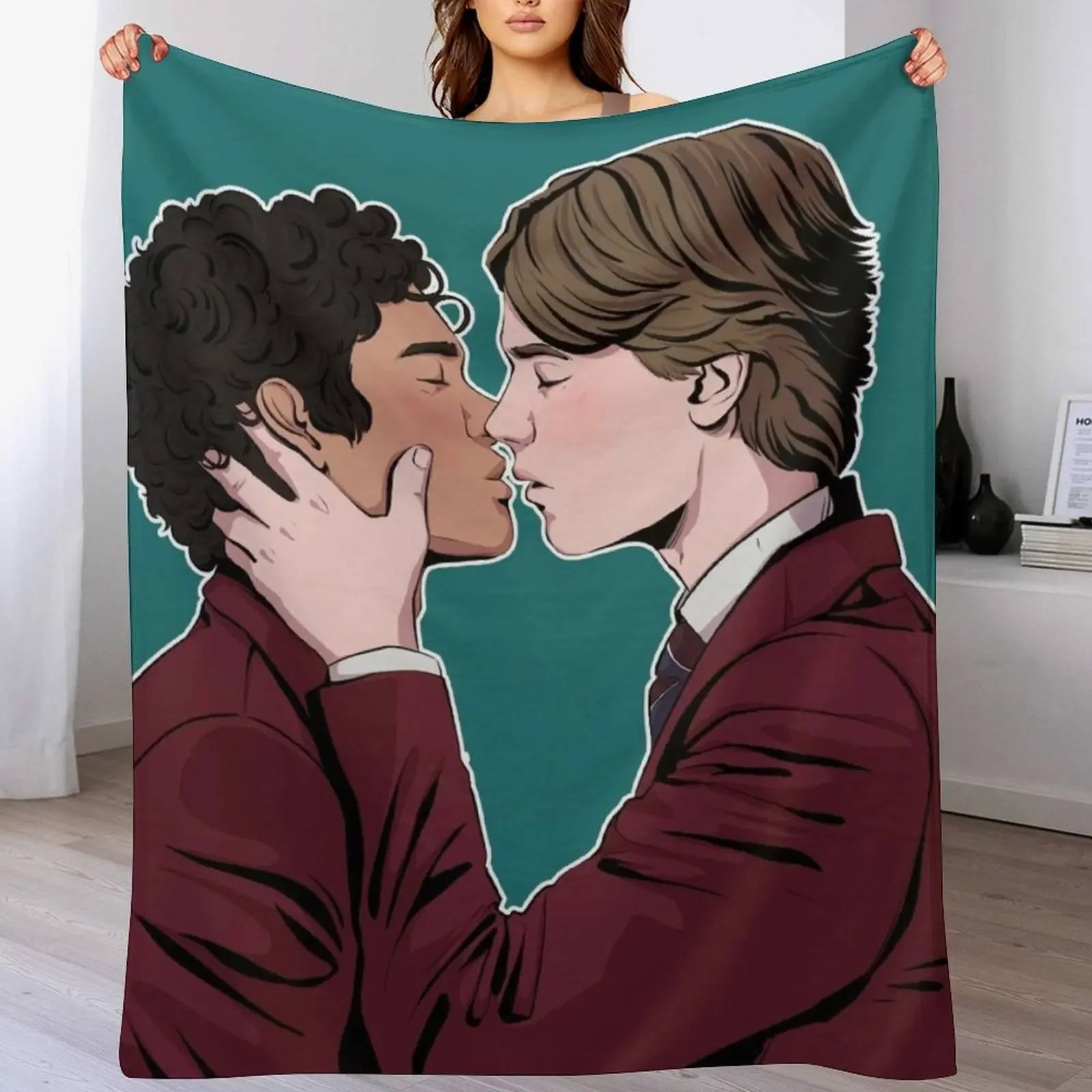 

Prince Wilhelm and Simon kissing Young Royals Edvin Ryding Omar Rudberg Throw Blanket Winter beds Sleeping Bag Plush Blankets